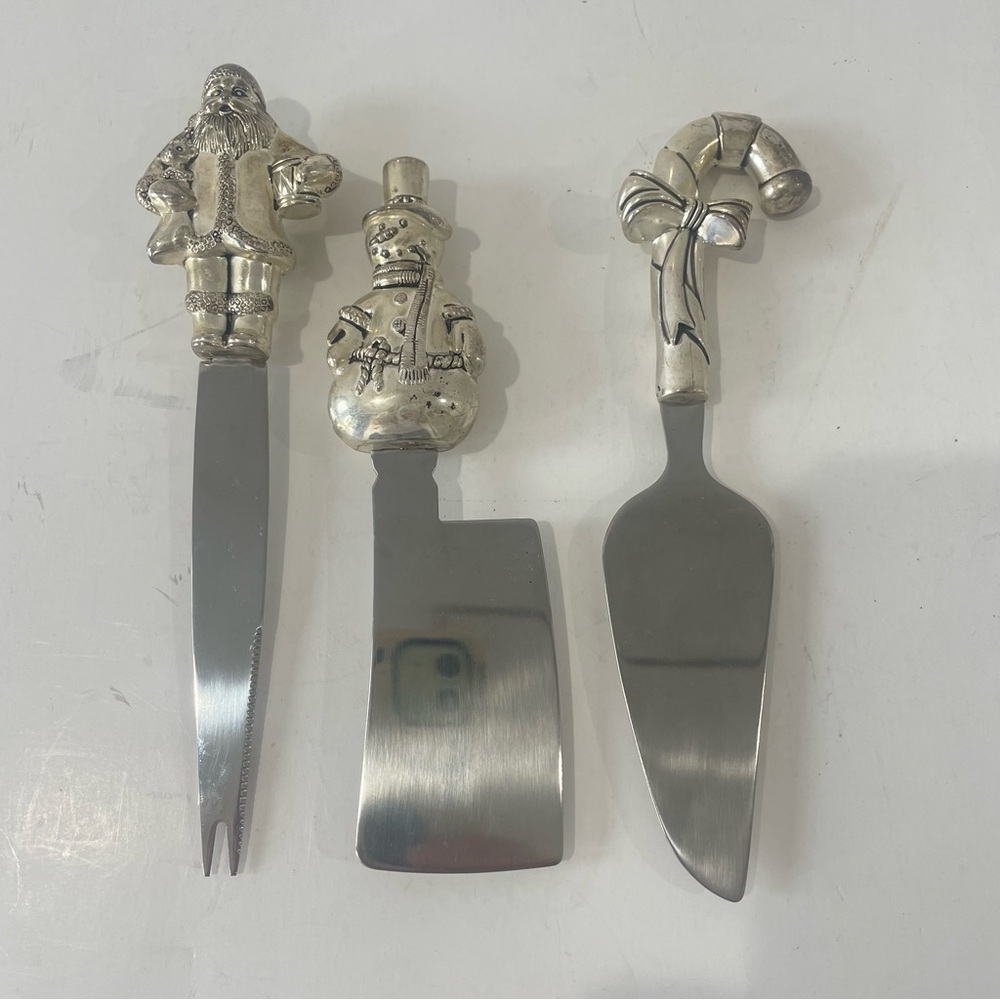 Wallace Stainless Steel Cheese Knife Set Charcuterie Snowman Candy Cane Santa